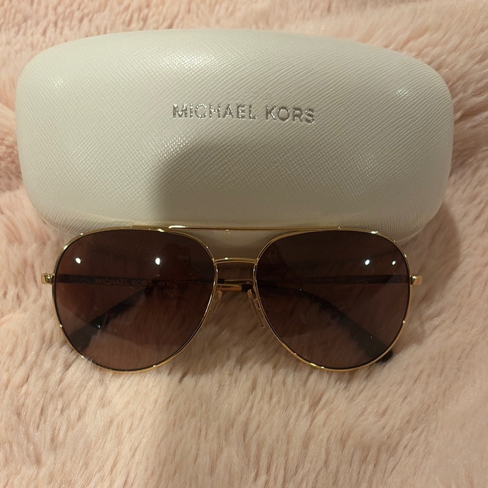 Michael Kors Gold Brown Aviator Sunglasses